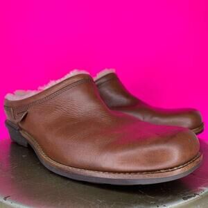 Ugg Shoreham Brown Leather Shearling Lined Mule Sz 9